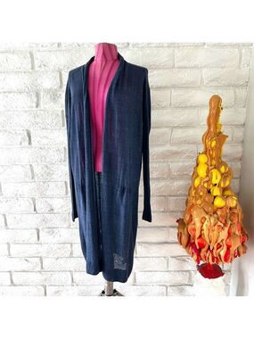Vince Blue Longline Open Cardigan Sweater Size Small T60